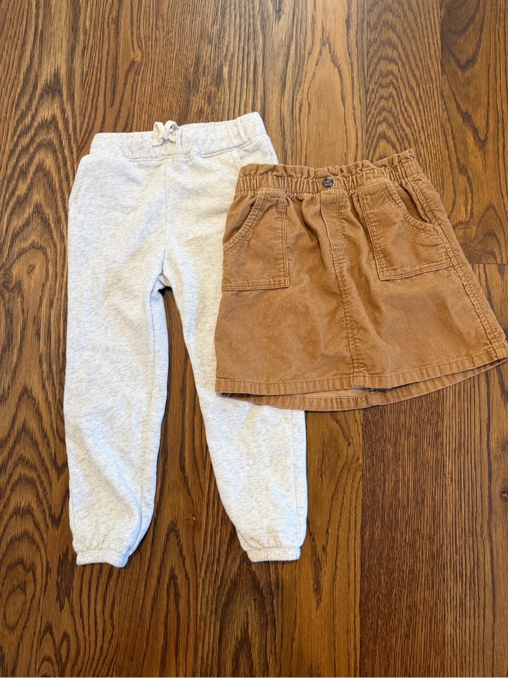 Bundle of 2 bottoms. Kids Neutral Jogger Pants and Brown Corduroy Skirt. Size 4T